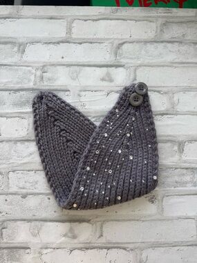 Gray Knit Ear Warmer Headband with Sequins